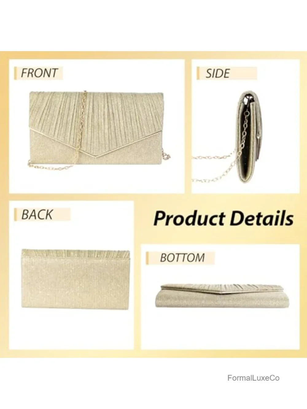 Sequined Clutch Evening Bag with Detachable Chain Crossbody